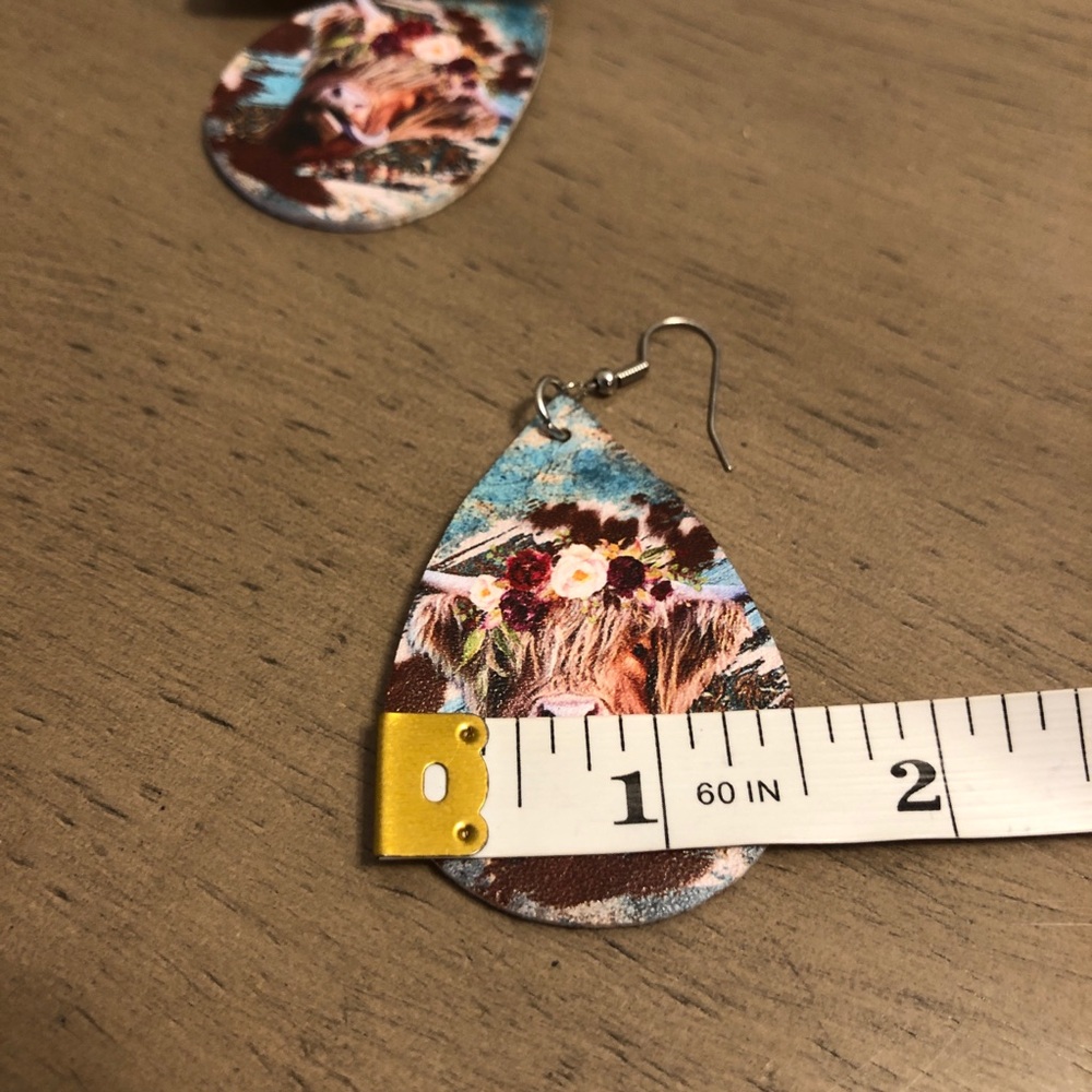 Floral Cow Print Bohemian Teardrop Fashion Jewelry Earrings - Picture 9 of 10